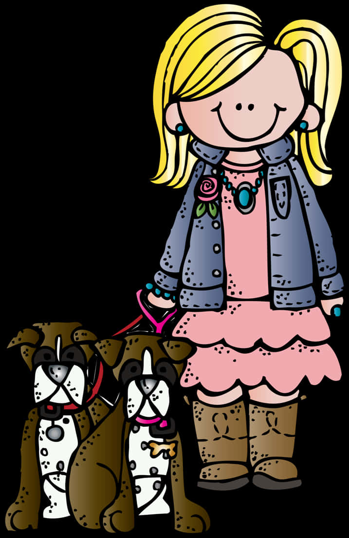 Girl With Pets Cartoon Clipart PNG