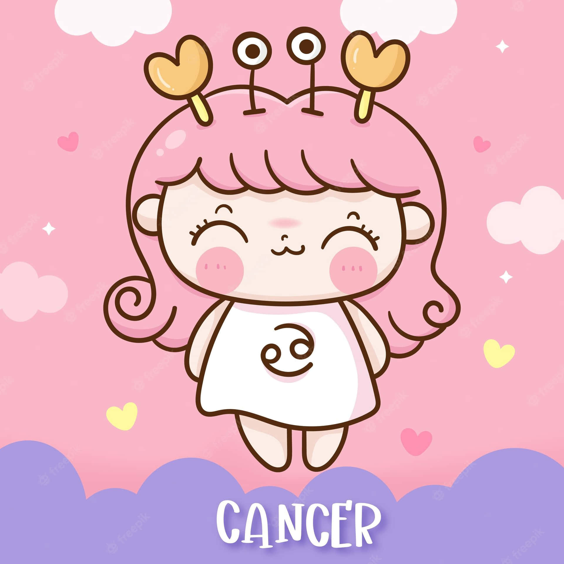 Girl With Pink Hair Cute Cancer Zodiac Sign Wallpaper