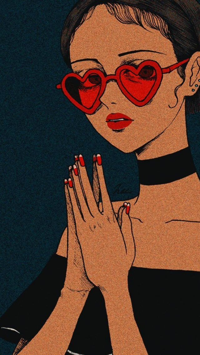 Download Girl With Red Heart Sunglasses PFP Aesthetic Wallpaper