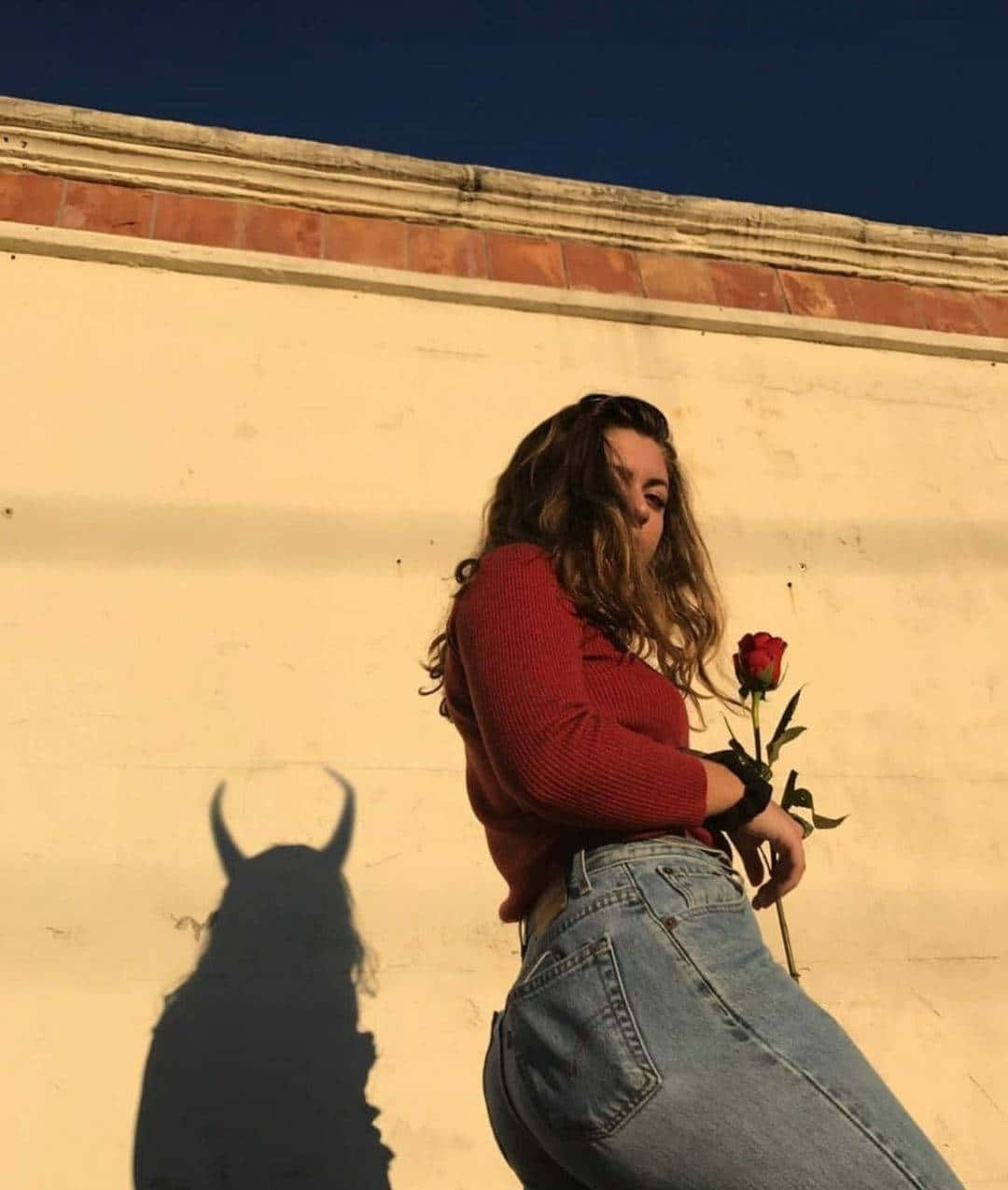 Girl With Rose Shadow Aesthetic Wallpaper