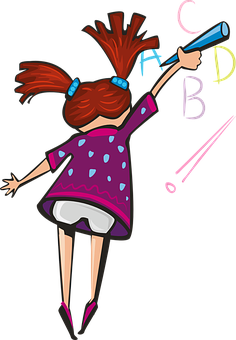 Girl Writing Alphabet Letters PNG