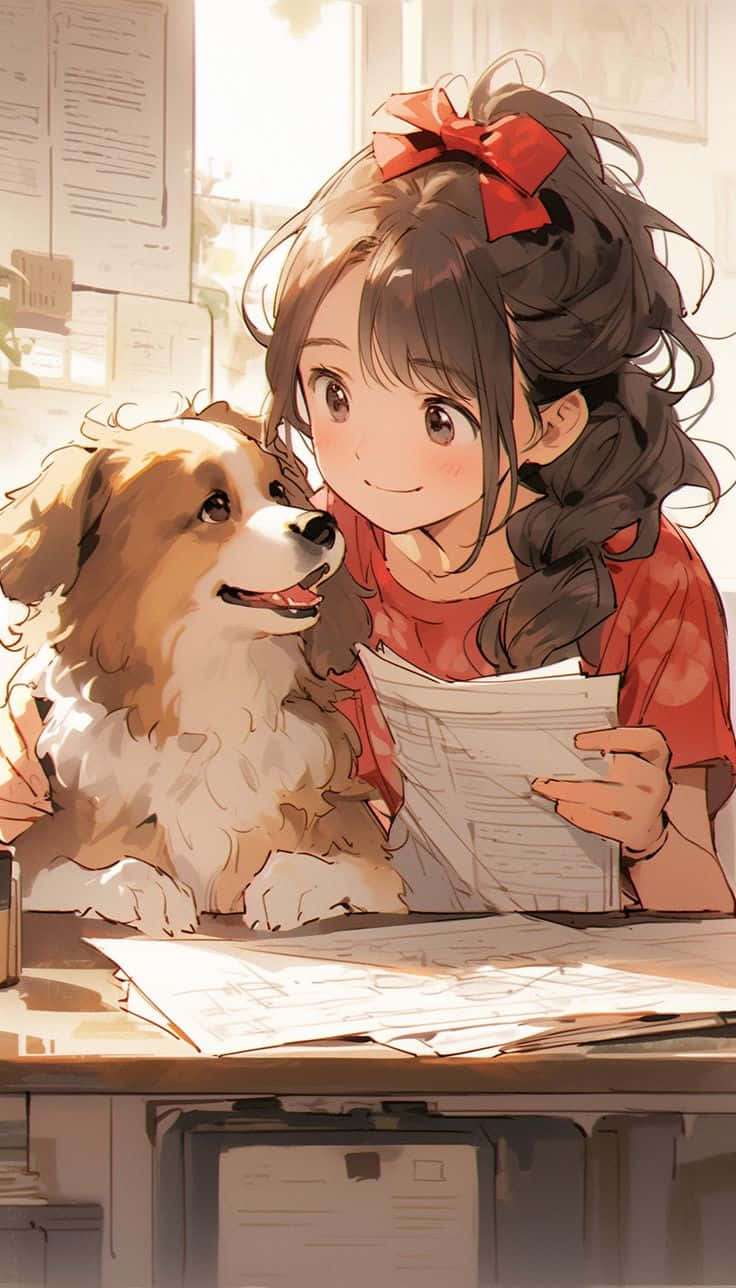 Girland Dog Studying Together Wallpaper