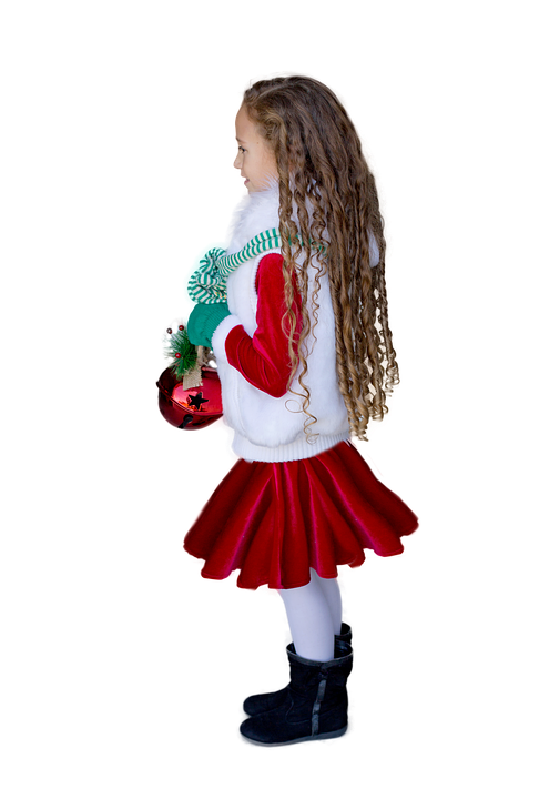 Girlin Christmas Outfit Holding Ornament PNG