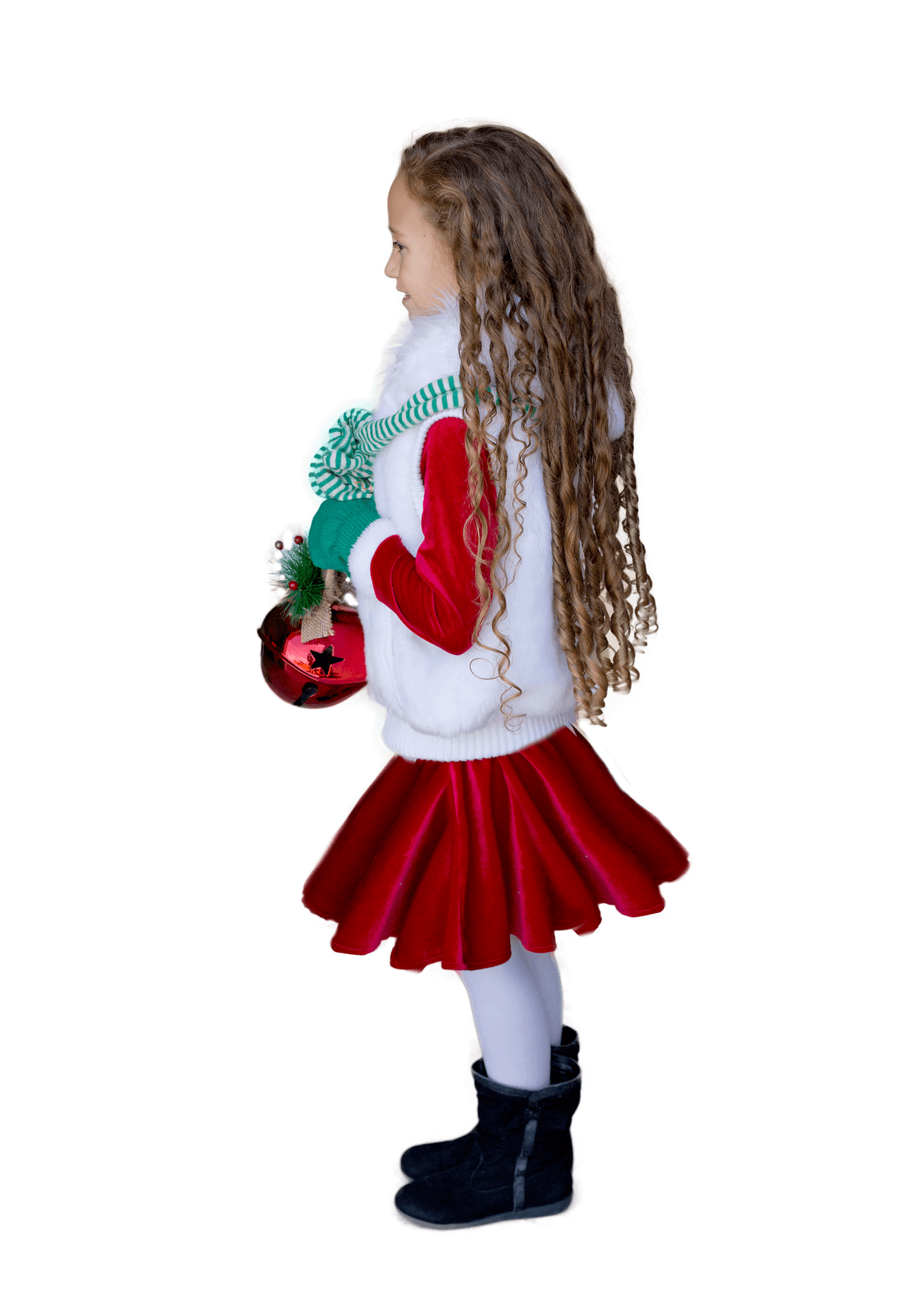Girlin Christmas Outfit Holding Ornament PNG