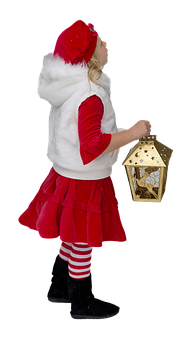 Girlin Christmas Outfitwith Lantern PNG
