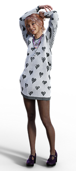 Girlin Heart Print Dress PNG