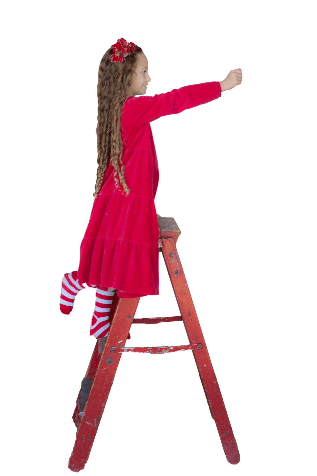 Girlin Red Christmas Dresson Ladder PNG