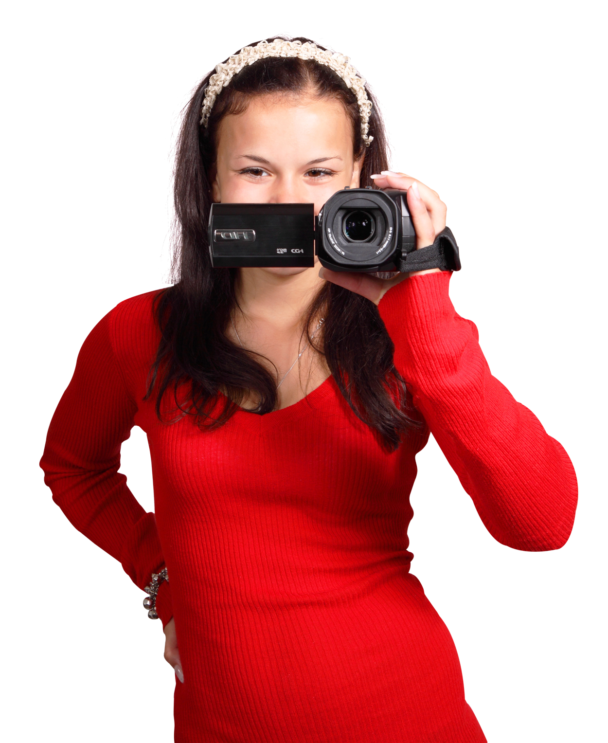Girlin Red Holding Camera PNG