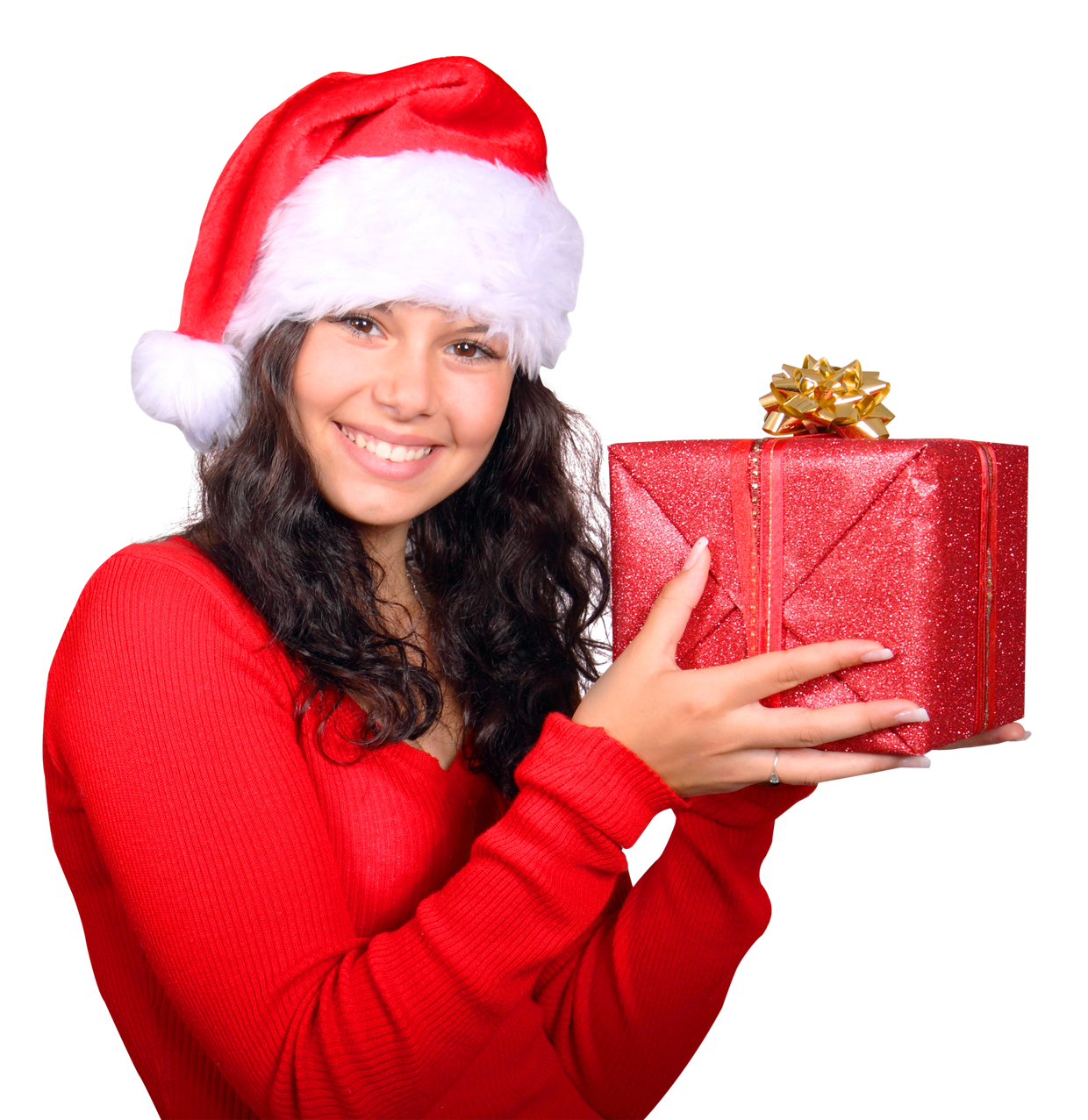 Girlin Santa Hatwith Christmas Gift PNG