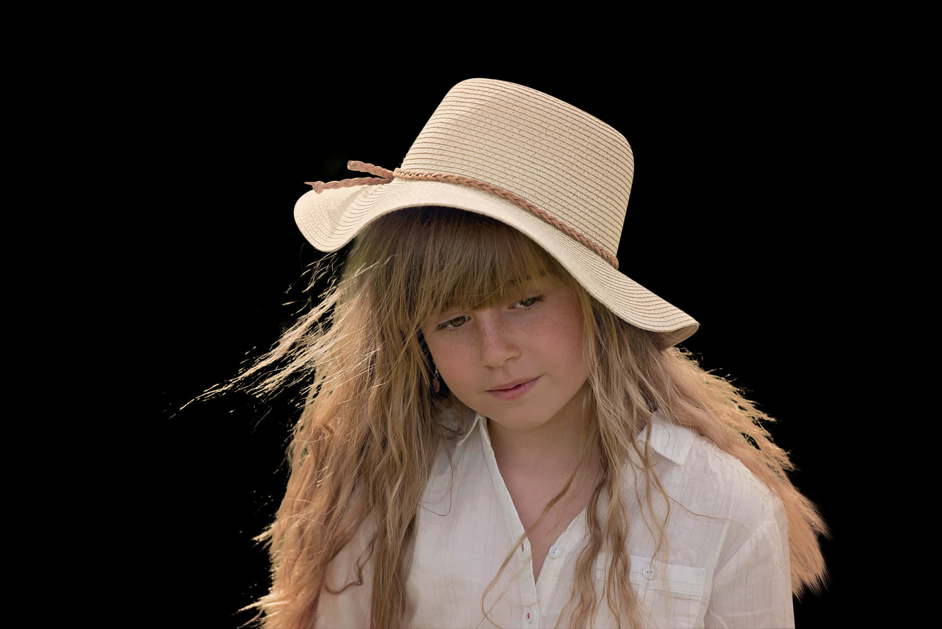 Girlin Sun Hat Portrait PNG