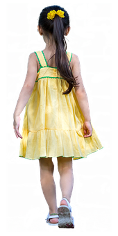 Girlin Yellow Dress Walking Away PNG