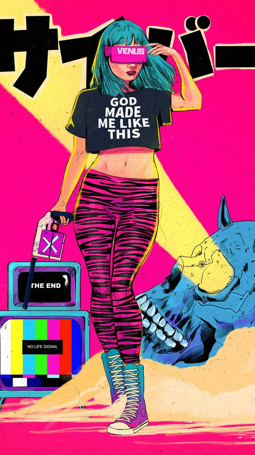 A Girl In Pink With A Skull And Tv