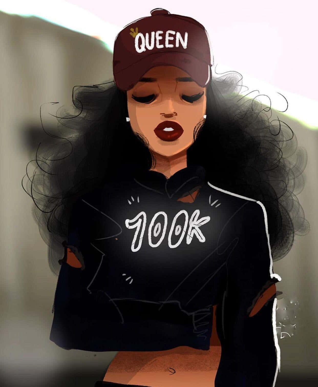 A Girl With A Hat And A Cap With The Word Queen
