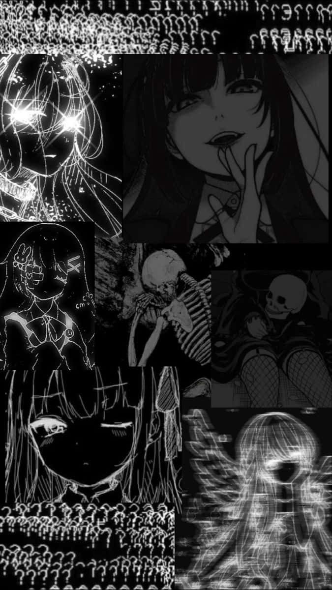 Piger og Skeletter Goth Anime Kunst Tapet Wallpaper