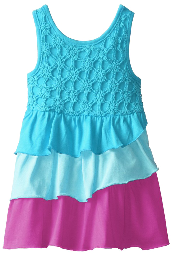 Girls Blue Pink Tiered Dress PNG