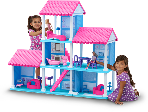 Girls Playing With Dollhouse PNG