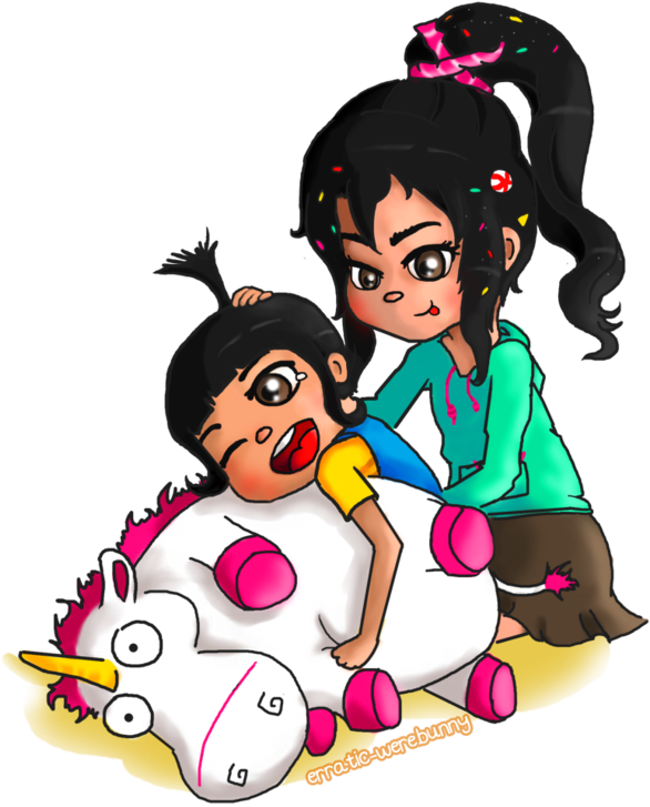 Girls Playingwith Fluffy Unicorn PNG