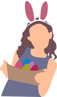 Girlwith Bunny Ears Holding Easter Eggs PNG