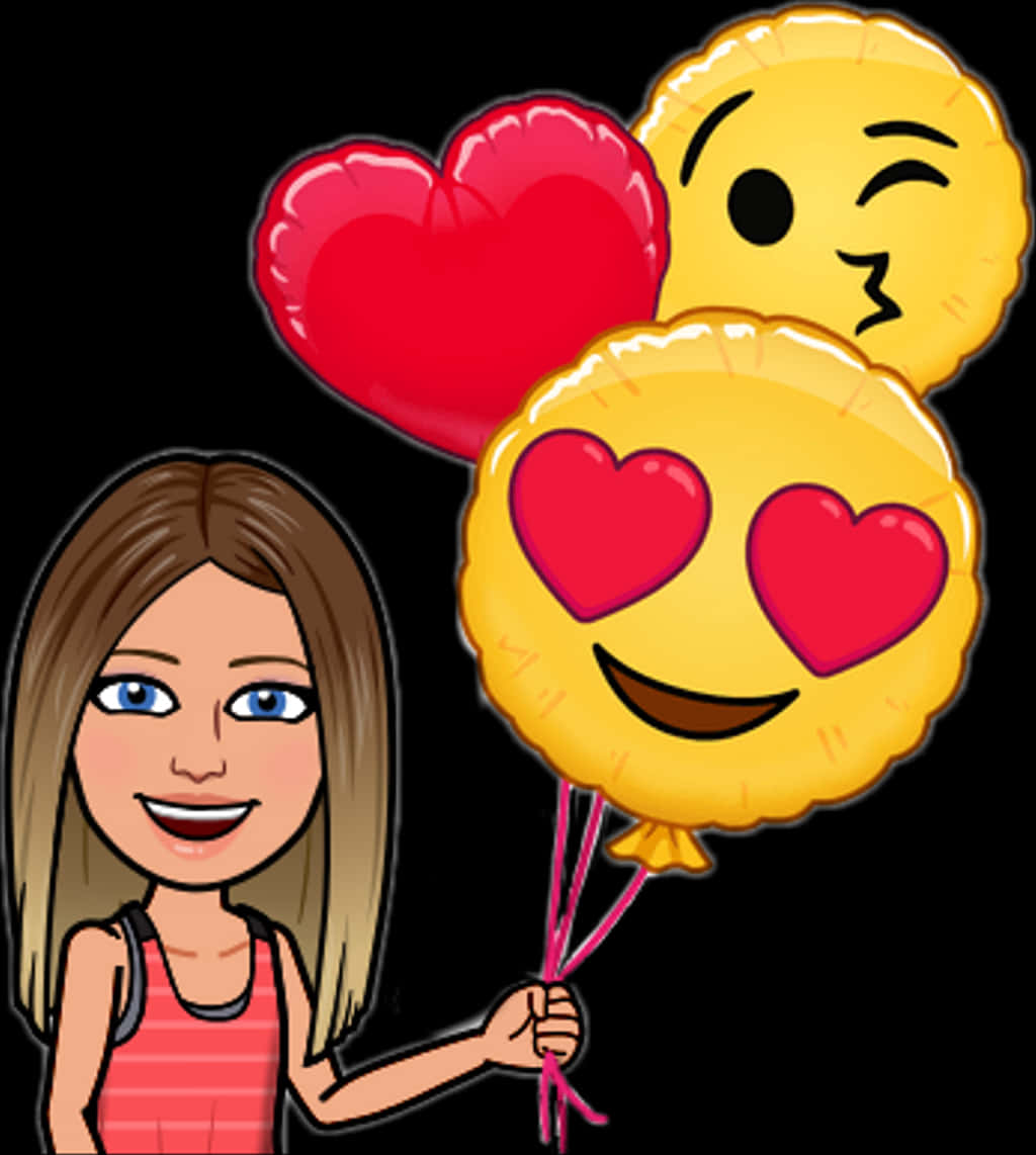 Girlwith Love Emoji Balloons PNG