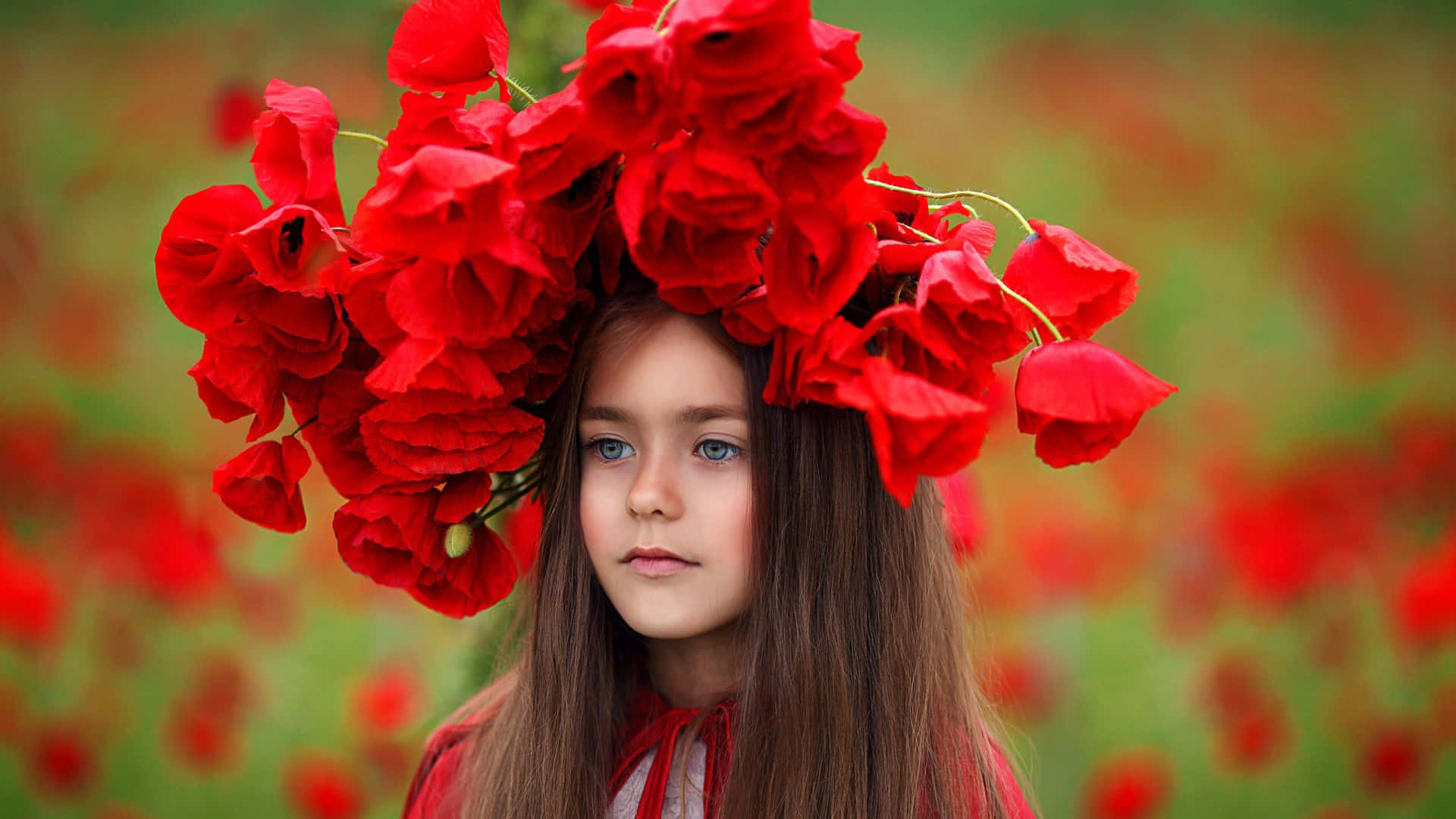 Meisje Met Rode Bloemenkrans Achtergrond