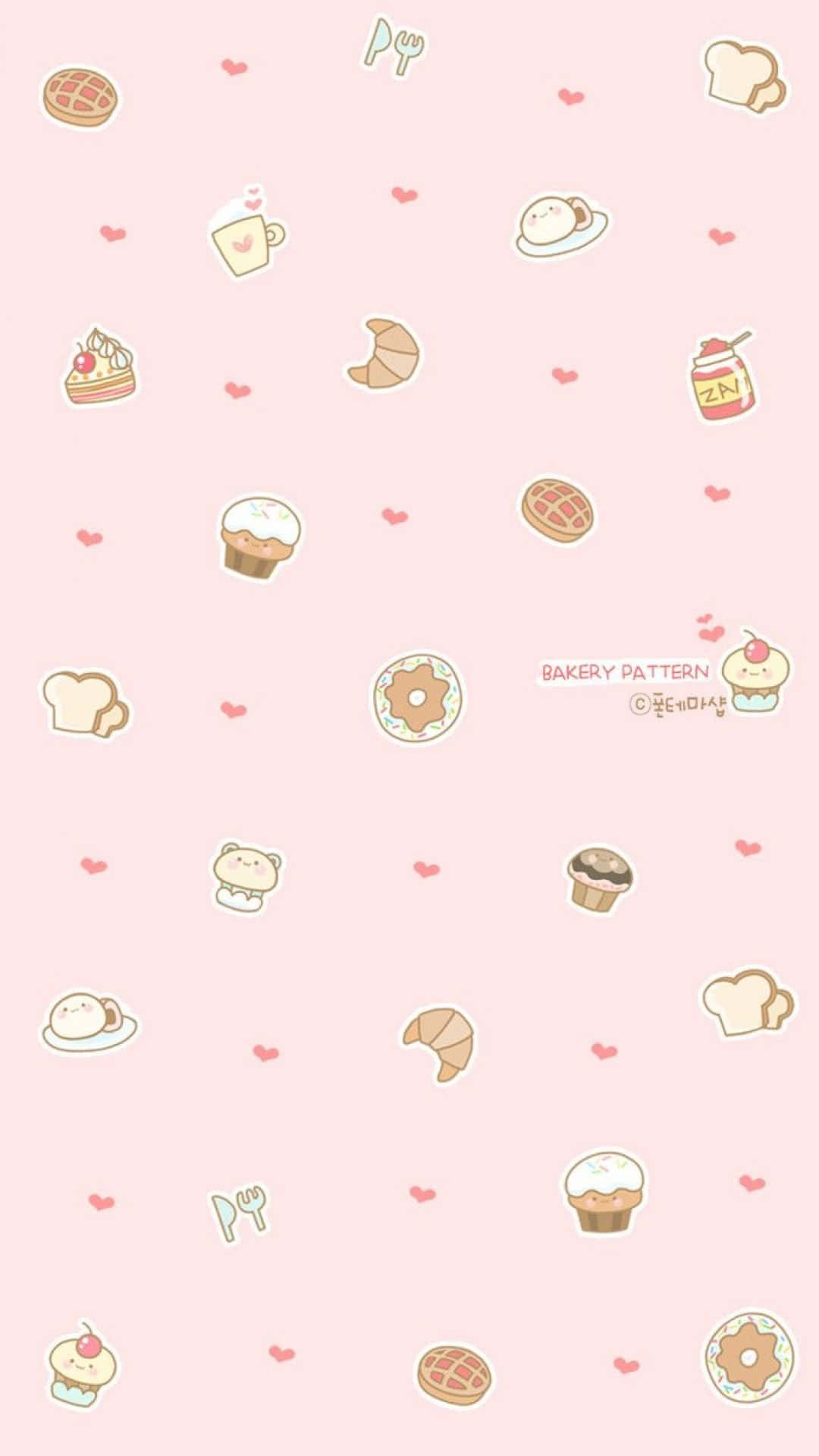 Et pink baggrundsstykke med mange forskellige madvarer Wallpaper