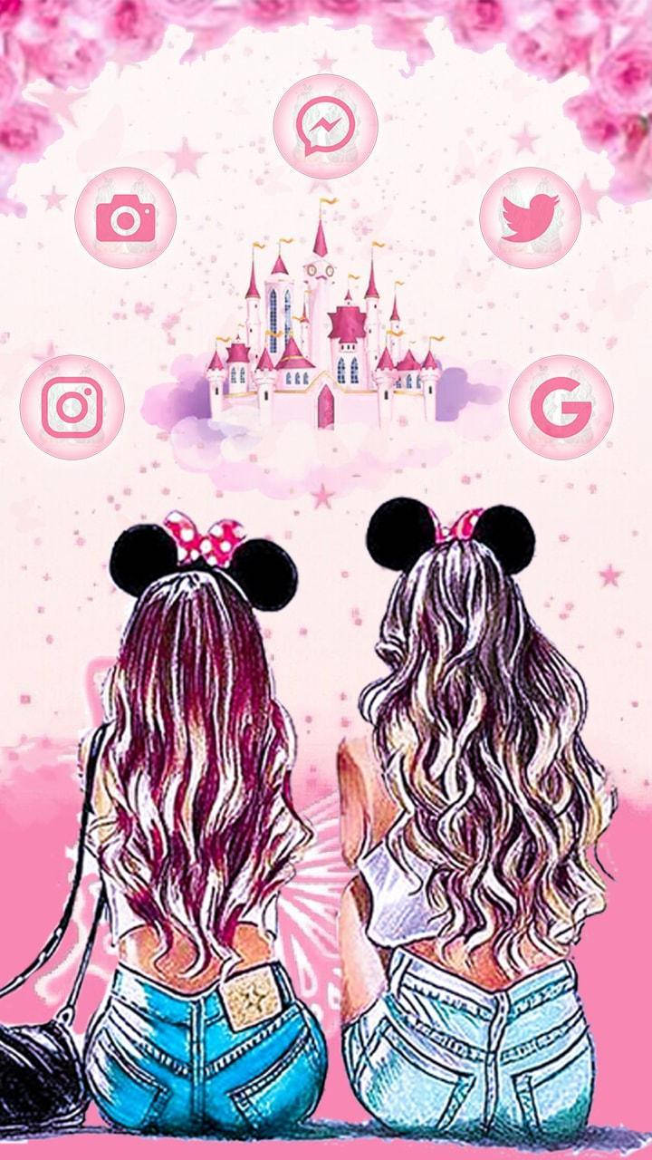 Girly BFF With Mickey Mouse Headbands Wallpaper