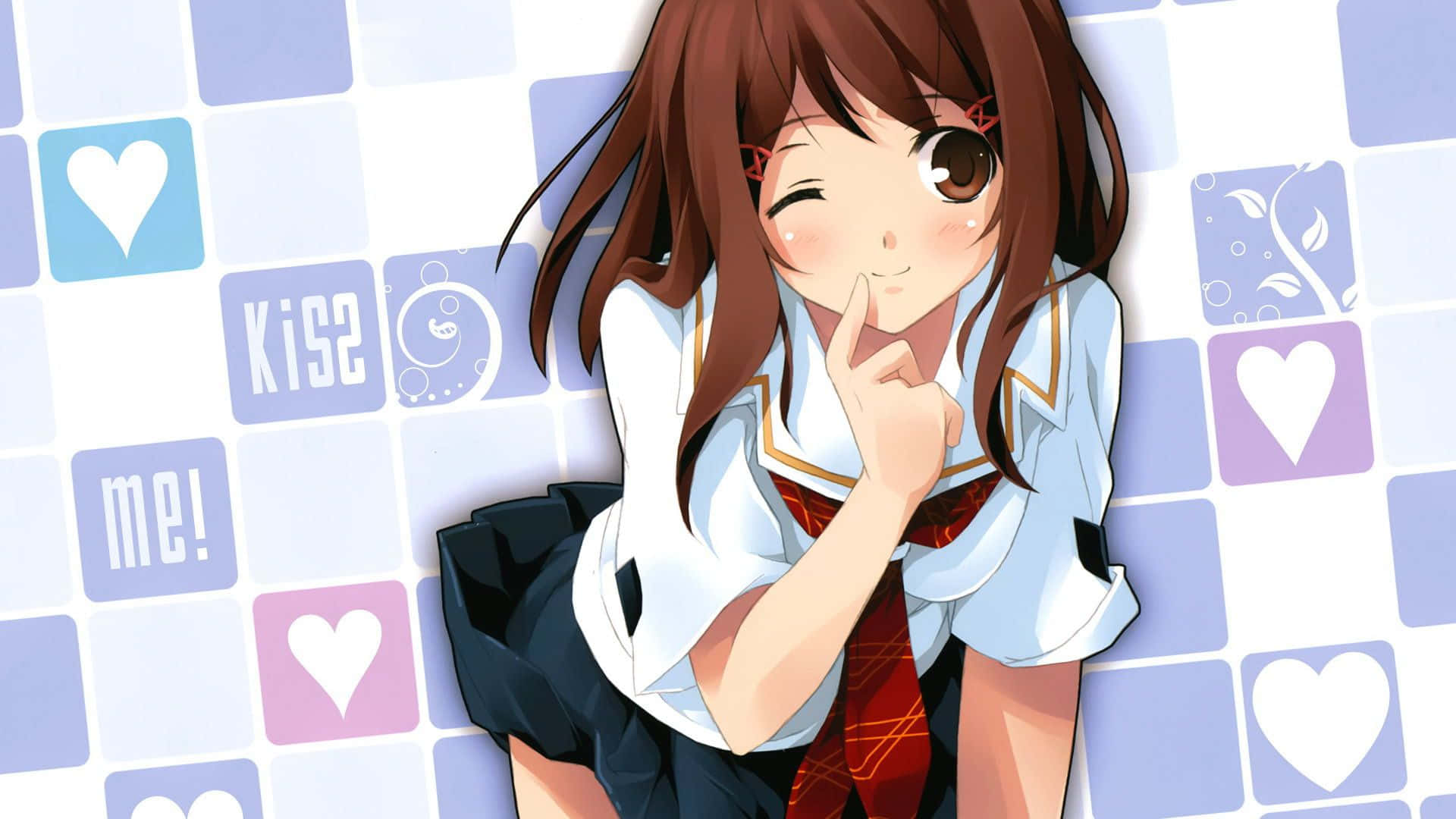 Mädchenhaftsüßes Zwinkerndes Anime Wallpaper