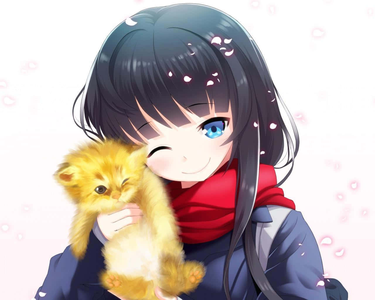 Download A Girl Holding A Yellow Kitten In Her Arms Wallpaper ...