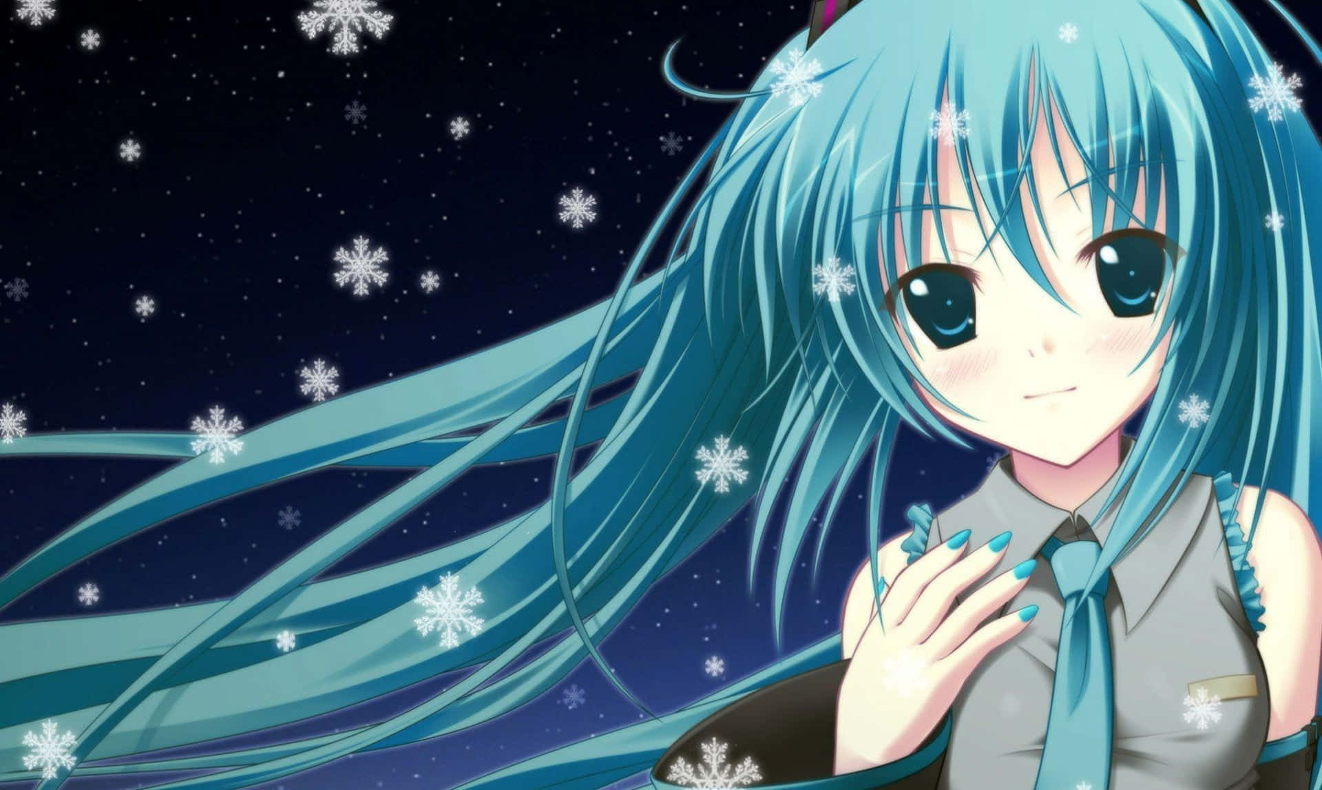 A Girl With Blue Hair And A Tie Is Standing In The Snow Wallpaper