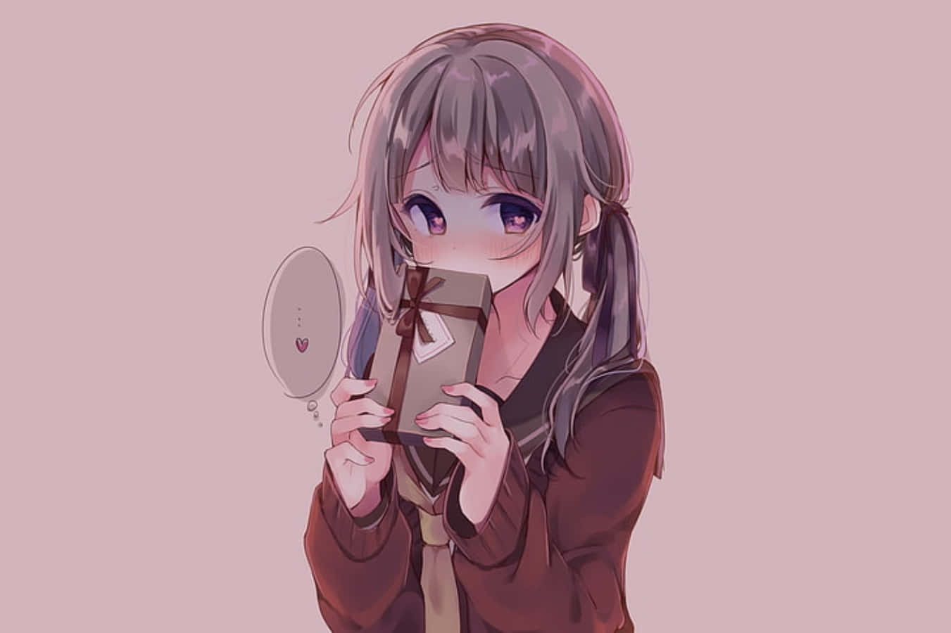 Girly Cute Anime Holding A Gift Wallpaper