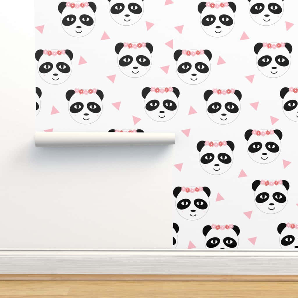 Girly Cute Panda Ribbon Wall Wallpaper