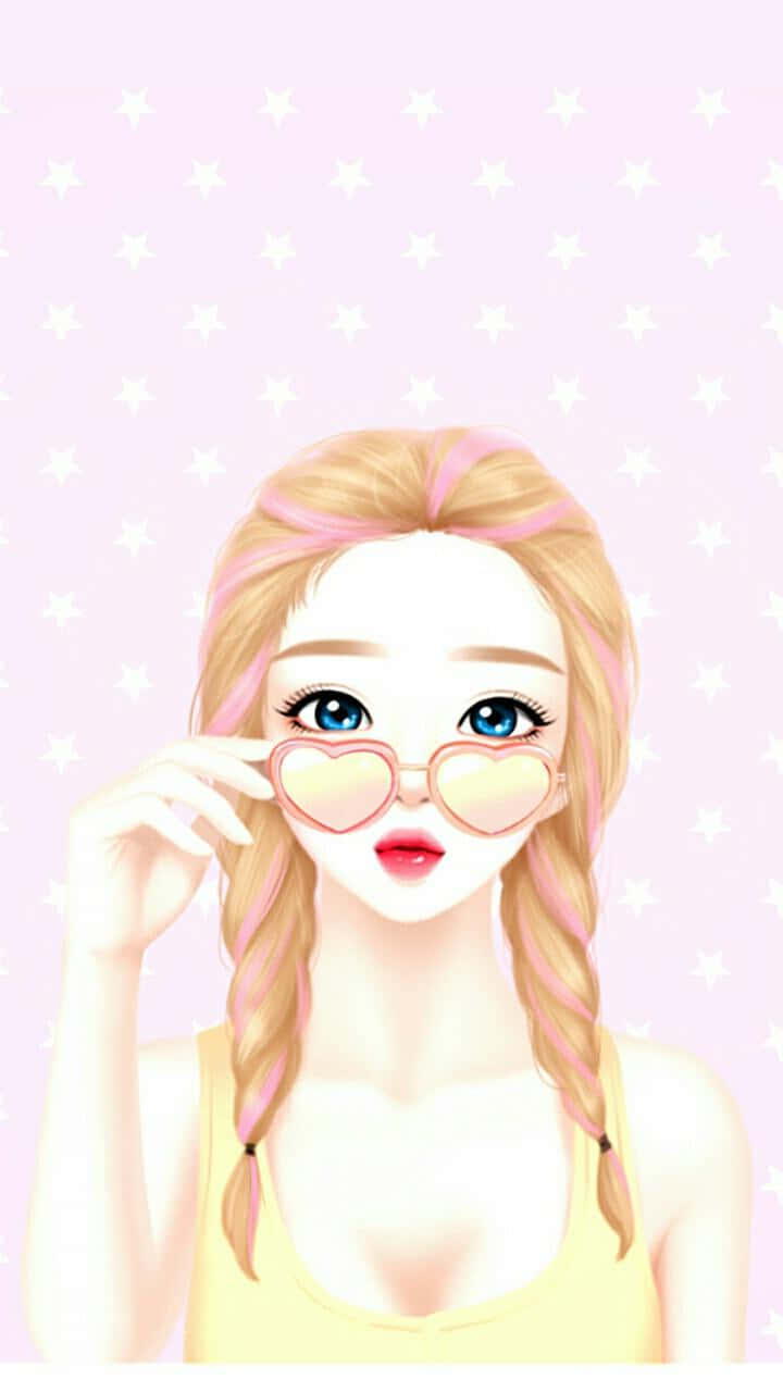 Girly Fashion Illustration Pink Heart Glasses Wallpaper