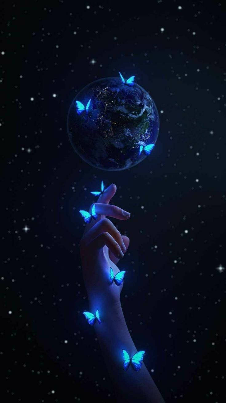 Hand And Earth Girly Galaxy Wallpaper