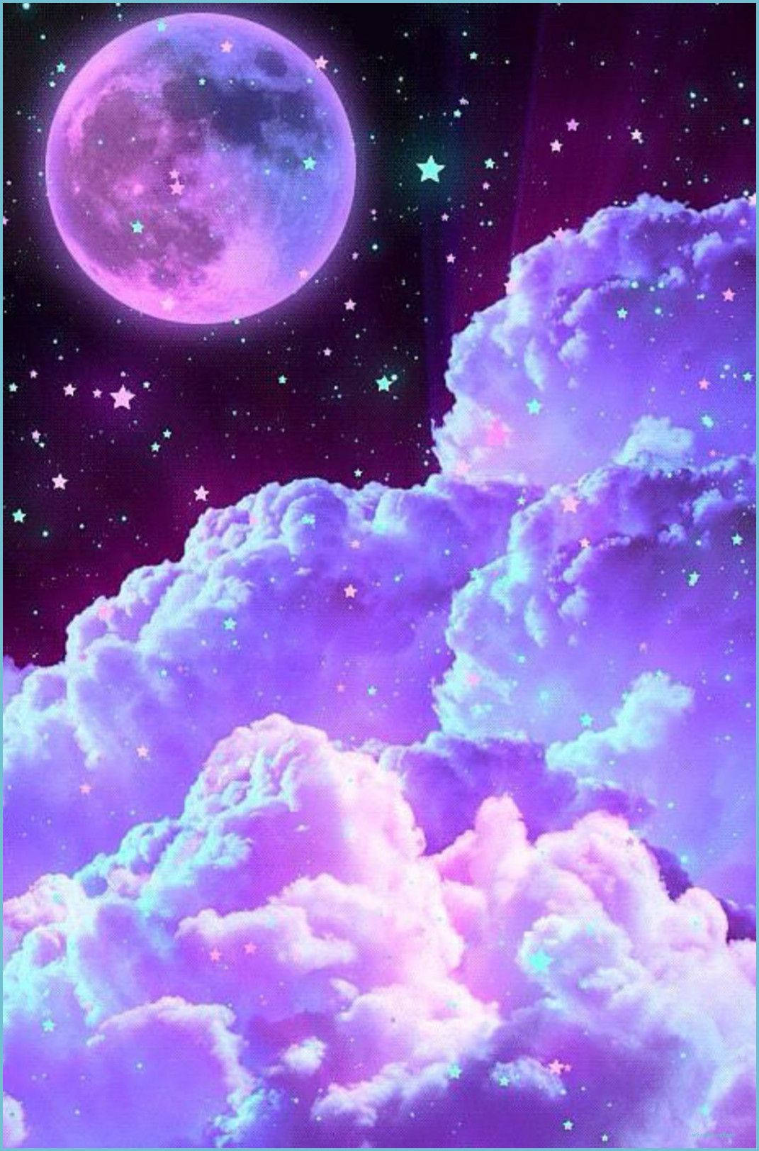 Neonlilawolken Mond Mädchen Galaxie Wallpaper