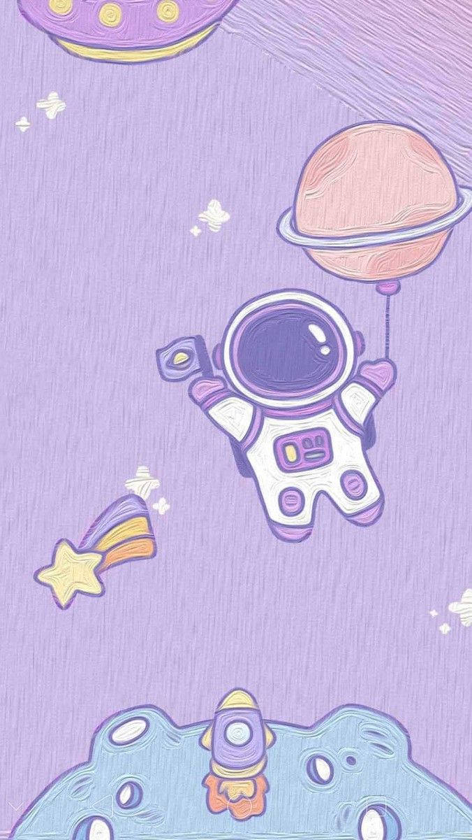 Sød Astronaut Pige Galakse Tapet Wallpaper