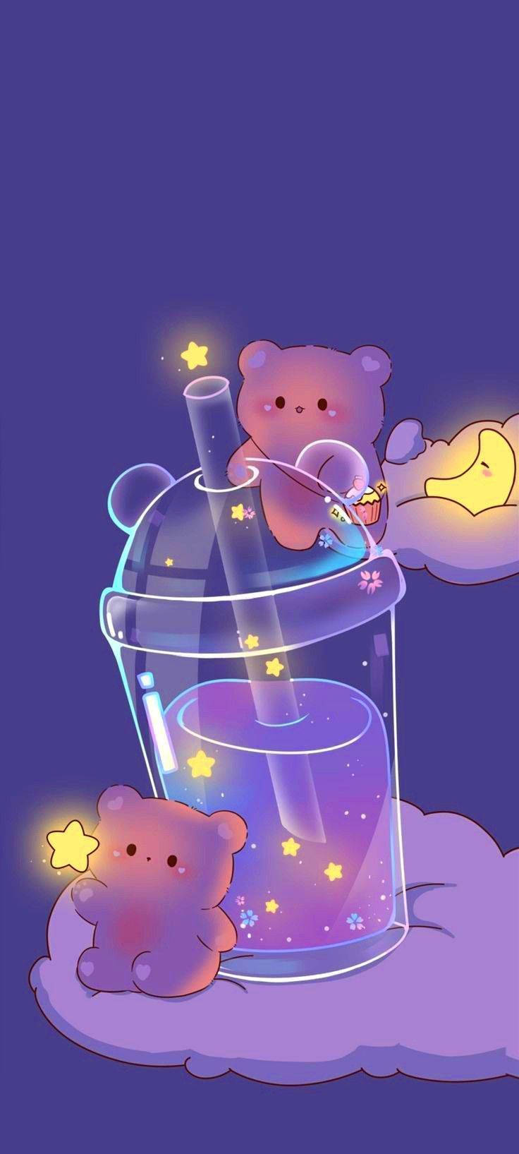 Cute Bears And Drink Girly Galaxy Wallpaper