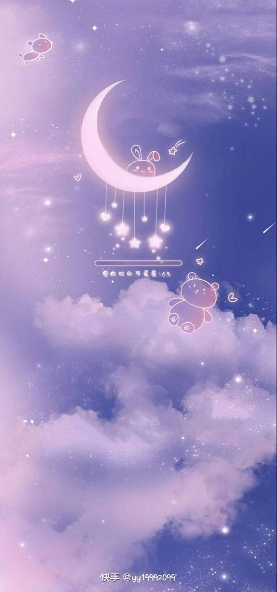 Crescent Moon Girly Galaxy Lavender Wallpaper