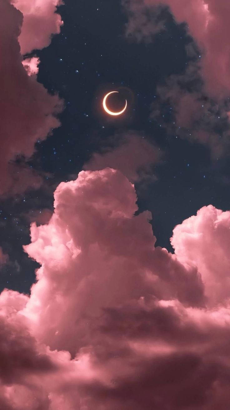 Big Clouds Crescent Moon Girly Galaxy Wallpaper