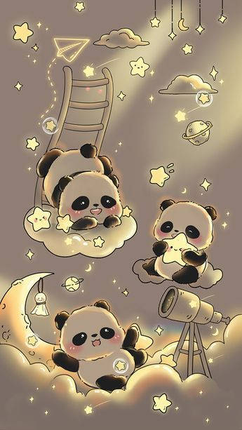 Pandasfofos Em Um Fundo De Galáxia Feminino. Papel de Parede
