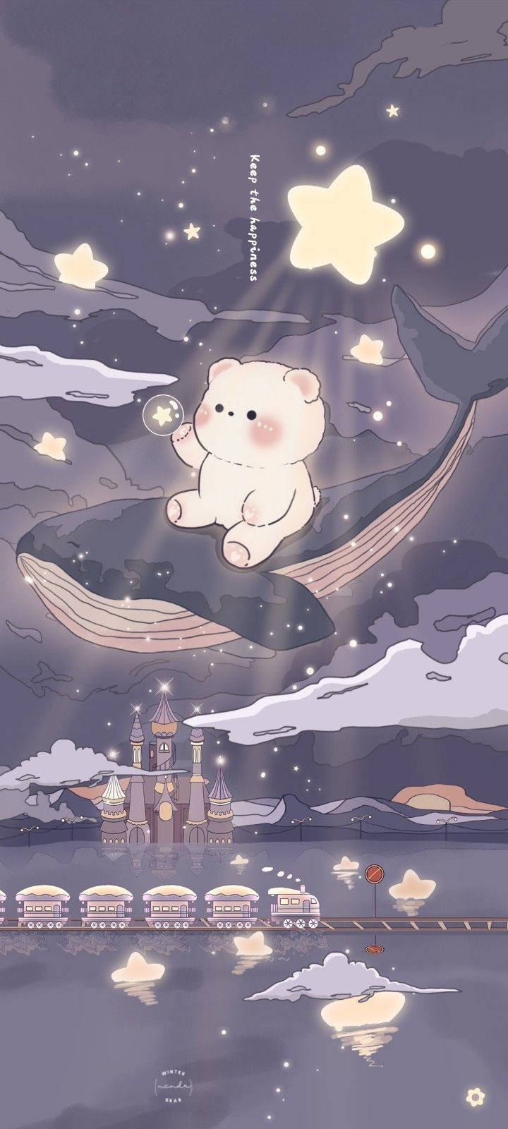Cute Bear On Whale Girly Galaxy Wallpaper
