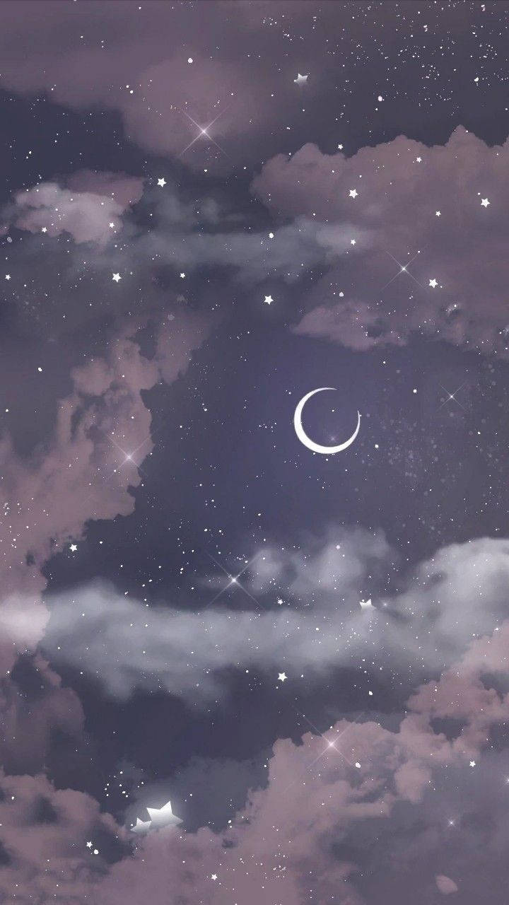 Night Sky With Moon Girly Galaxy Wallpaper