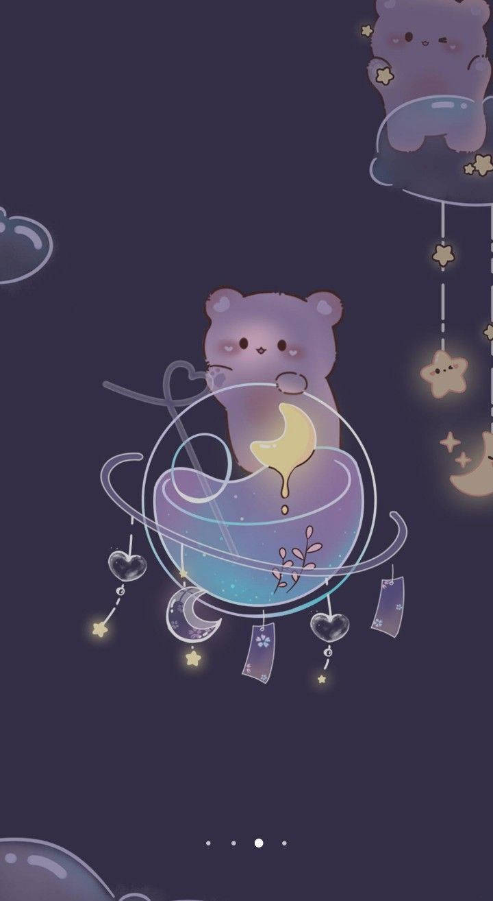 Night Time Girly Galaxy Cute Bears Wallpaper