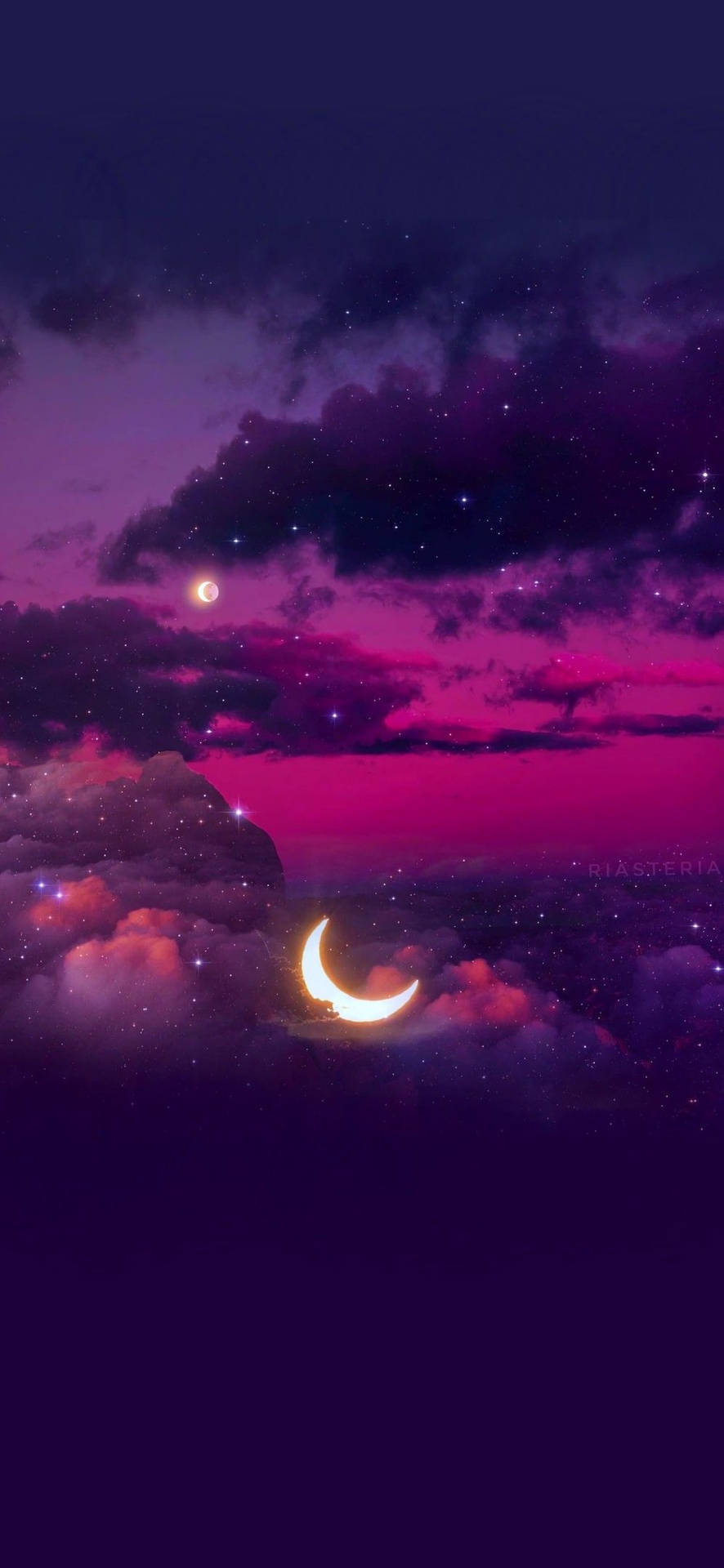 Sonnenuntergangmit Mond Ästhetik Mädchen Galaxy Wallpaper