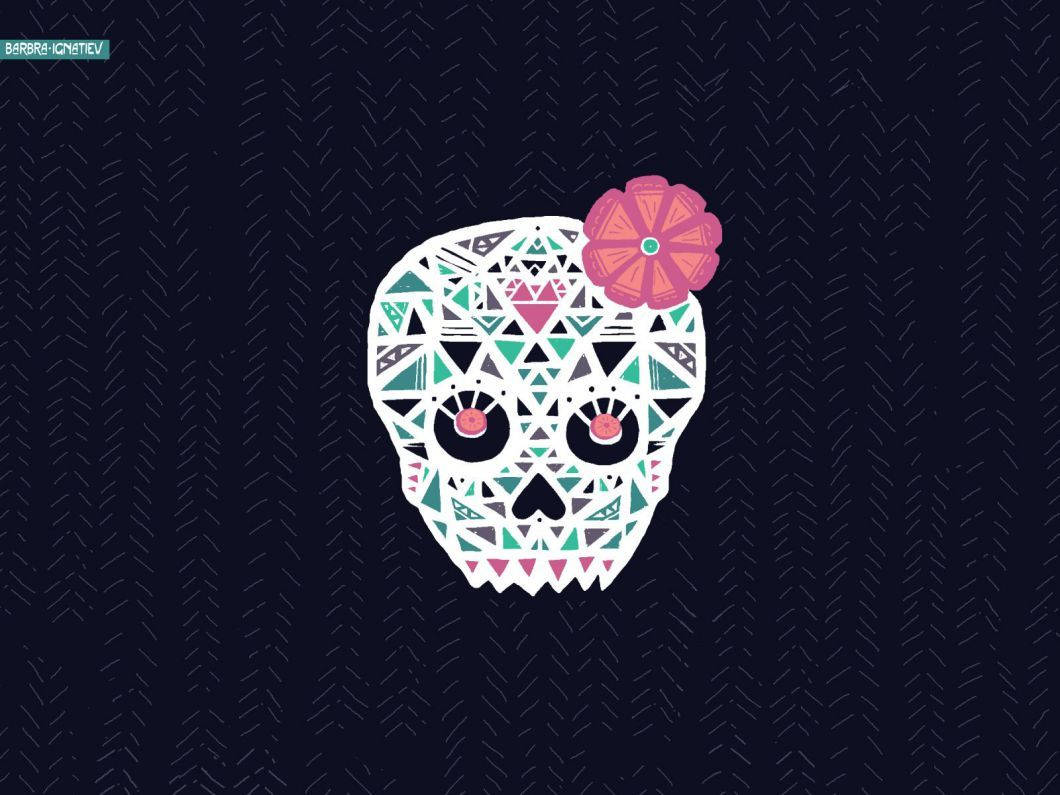 Girly Geometric Sugar Skull Wallpaper