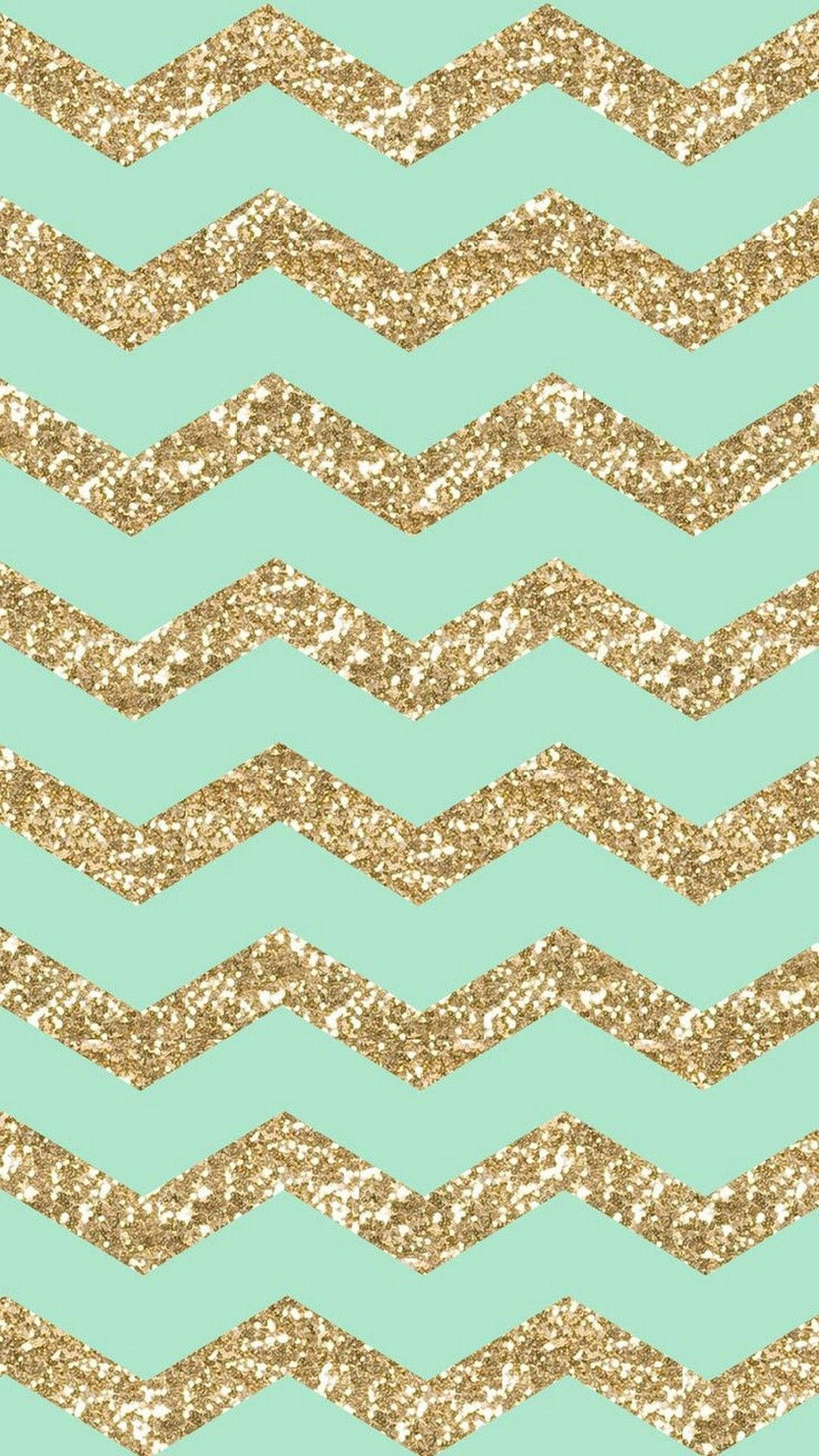 Download Girly Gold And Blue Chevron Pattern Wallpaper 