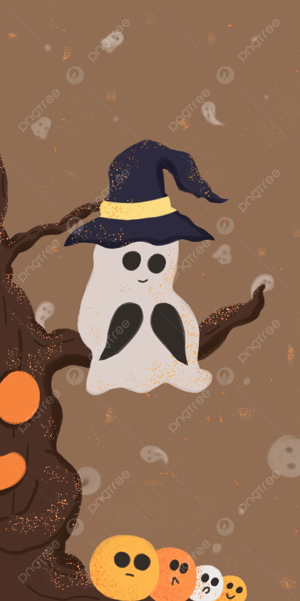 Halloween Ghost Sitting On A Tree Wallpaper