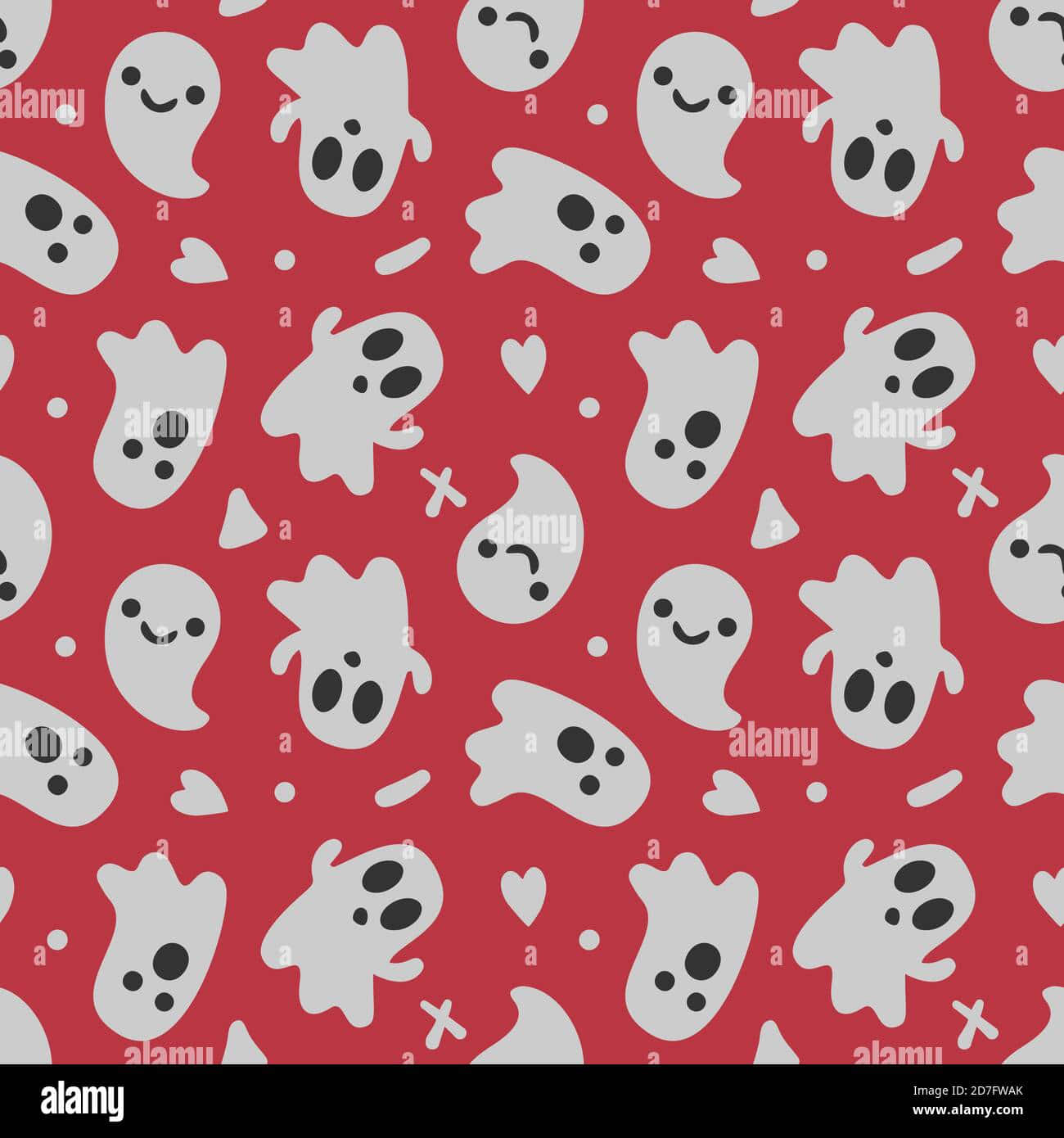 Ghosts And Hearts On A Red Background - Stock Image Wallpaper