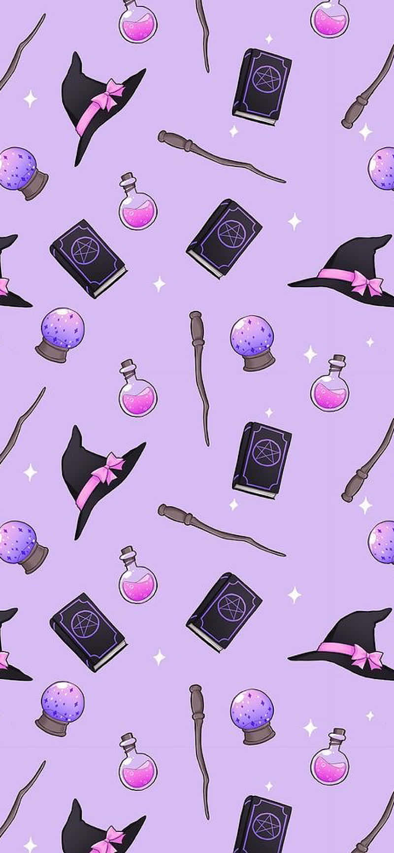 Girly Halloween Violet Black Book Witch Wallpaper