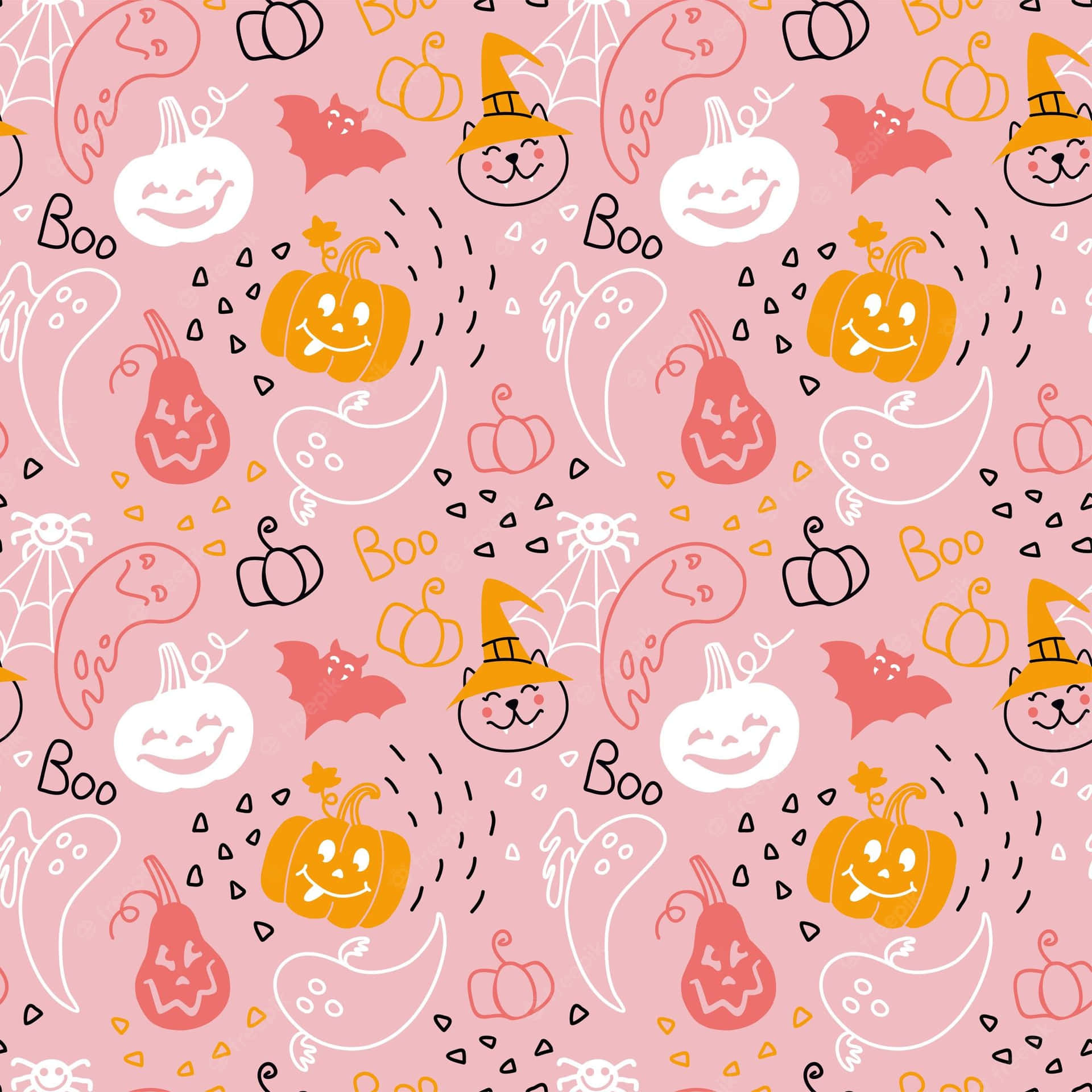 Girly Halloween Pink Doodly Aesthetic Wallpaper