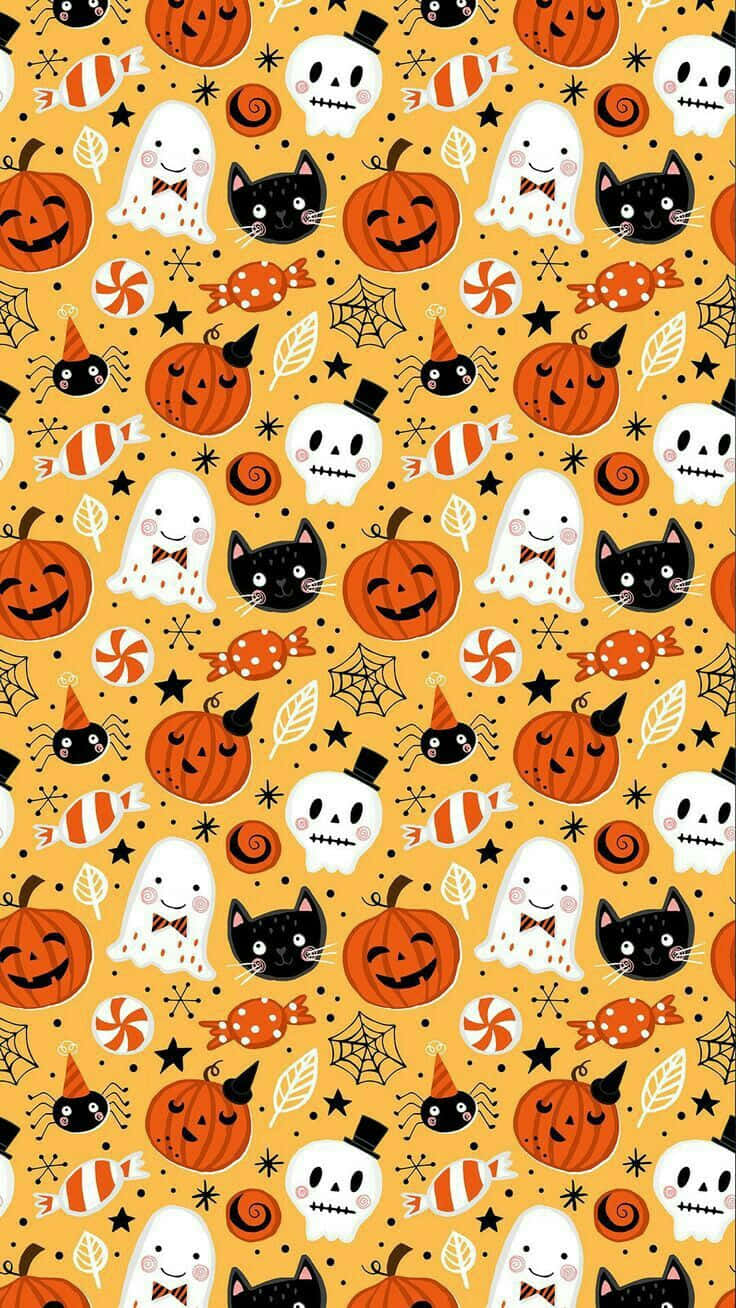 Girly Halloween Cute Icons Orange Wallpaper